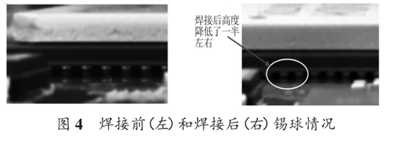 圖4 焊接前(左)和焊接后(右)錫球情況