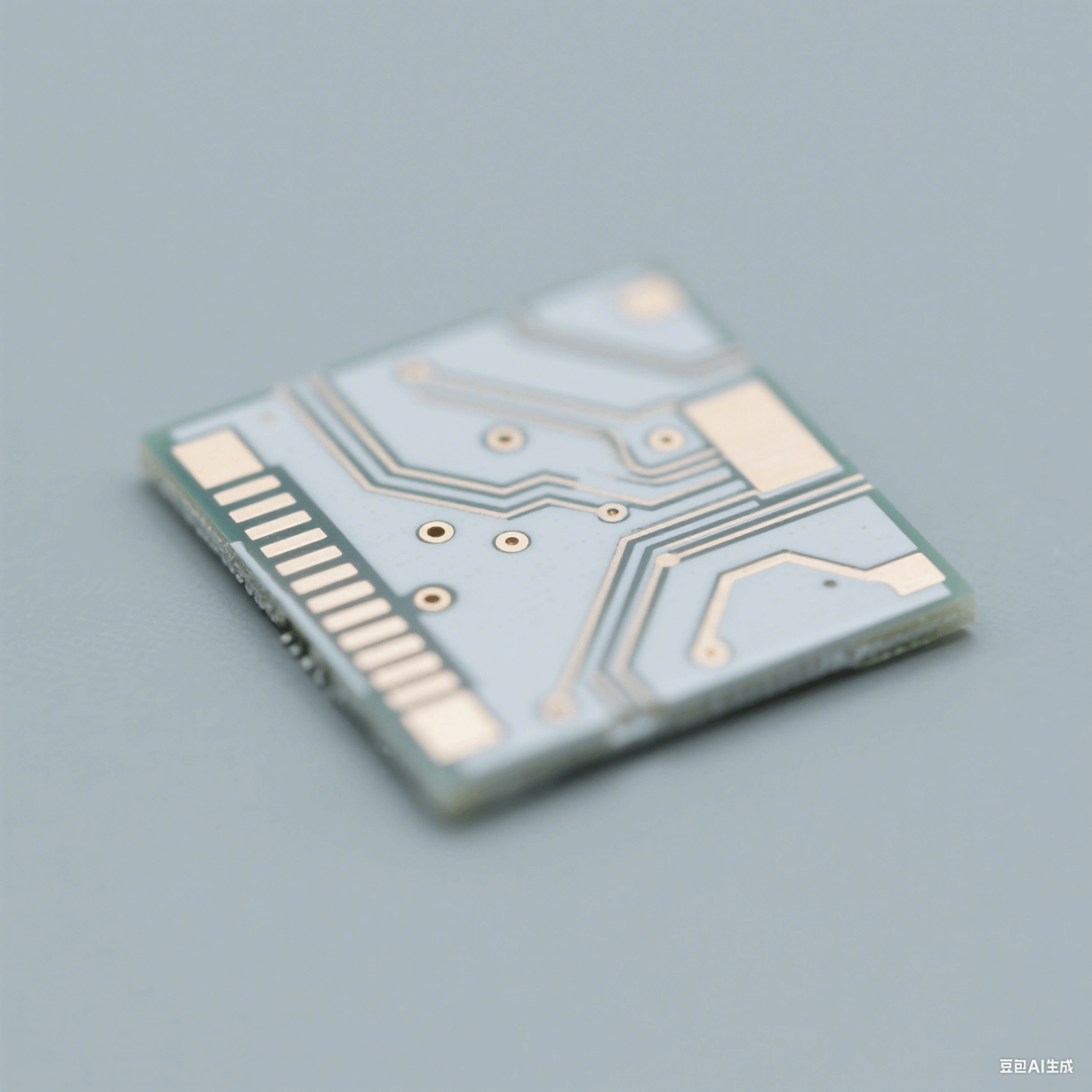 清晰展示 PCB 陶瓷電路板表面的陶瓷基板和導(dǎo)電線路，突出陶瓷基板的質(zhì)感和線路的精細程度
